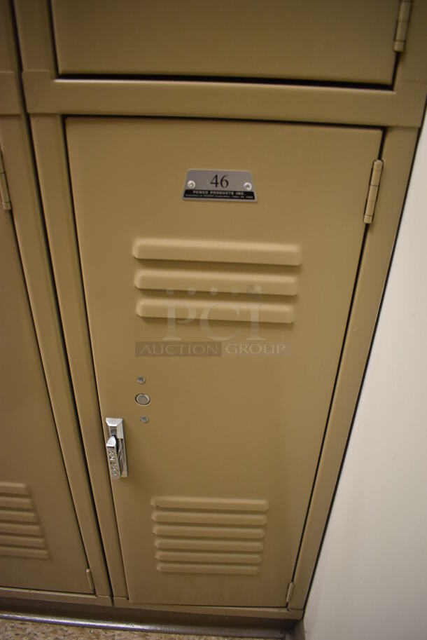 Wall of 22 Tan Metal Lockers. BUYER MUST REMOVE. 145x18x71. (Mens Locker Room) - Image 6 of 7