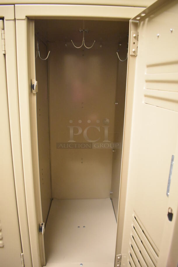 Wall of 22 Tan Metal Lockers. BUYER MUST REMOVE. 145x18x71. (Mens Locker Room) - Image 7 of 7