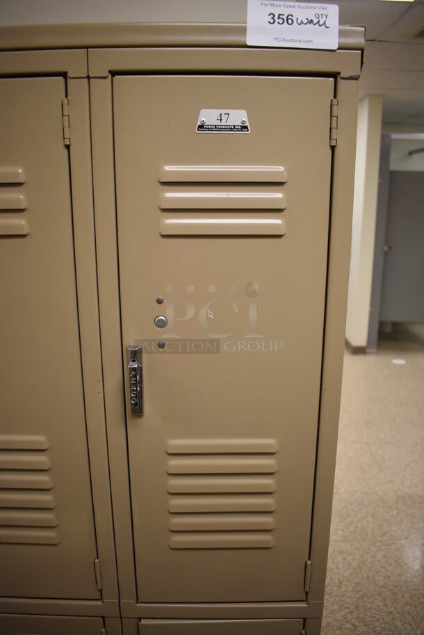 Wall of 22 Tan Metal Lockers. BUYER MUST REMOVE. 132x18x71. (Mens Locker Room) - Image 2 of 5