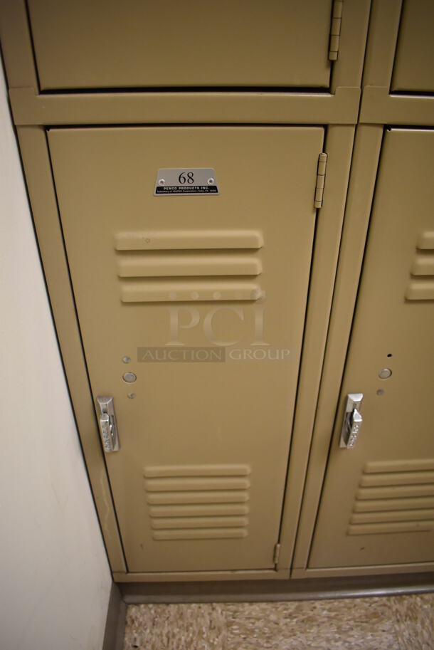 Wall of 22 Tan Metal Lockers. BUYER MUST REMOVE. 132x18x71. (Mens Locker Room) - Image 3 of 5