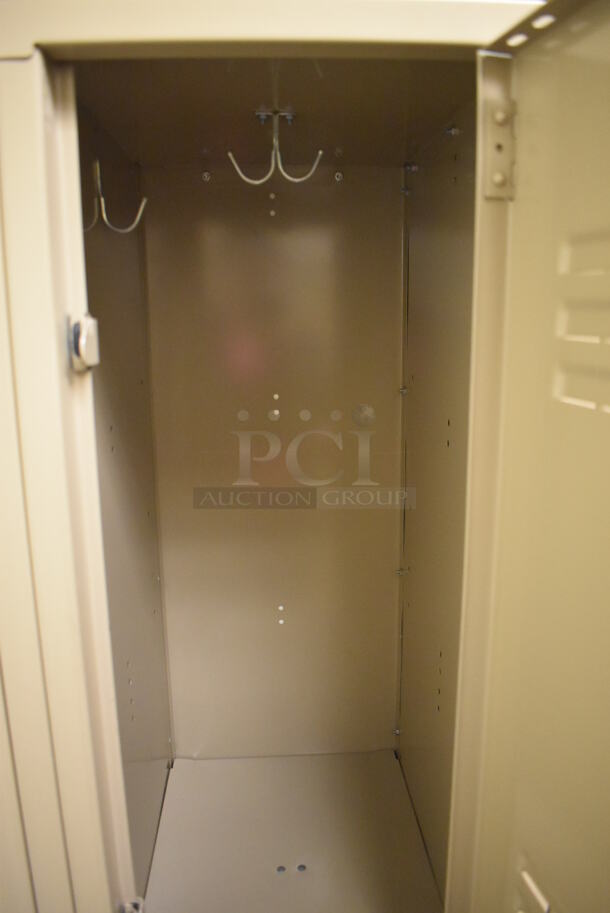 Wall of 22 Tan Metal Lockers. BUYER MUST REMOVE. 132x18x71. (Mens Locker Room) - Image 4 of 5