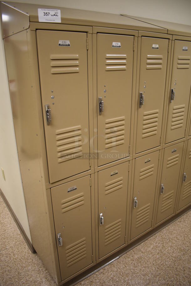 Wall of 18 Tan Metal Lockers. BUYER MUST REMOVE. 108x18x71. (Mens Locker Room) - Image 2 of 6