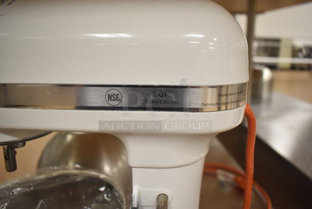 KitchenAid KSM8990WH Metal Commercial Countertop 8 Quart Planetary Dough Mixer w/ 2 Metal Mixing Bowls, Paddle and Dough Hook Attachments. 120 Volts, 1 Phase. 11x14x16. Tested and Working! (Pastry Kitchen) - Image 6 of 9