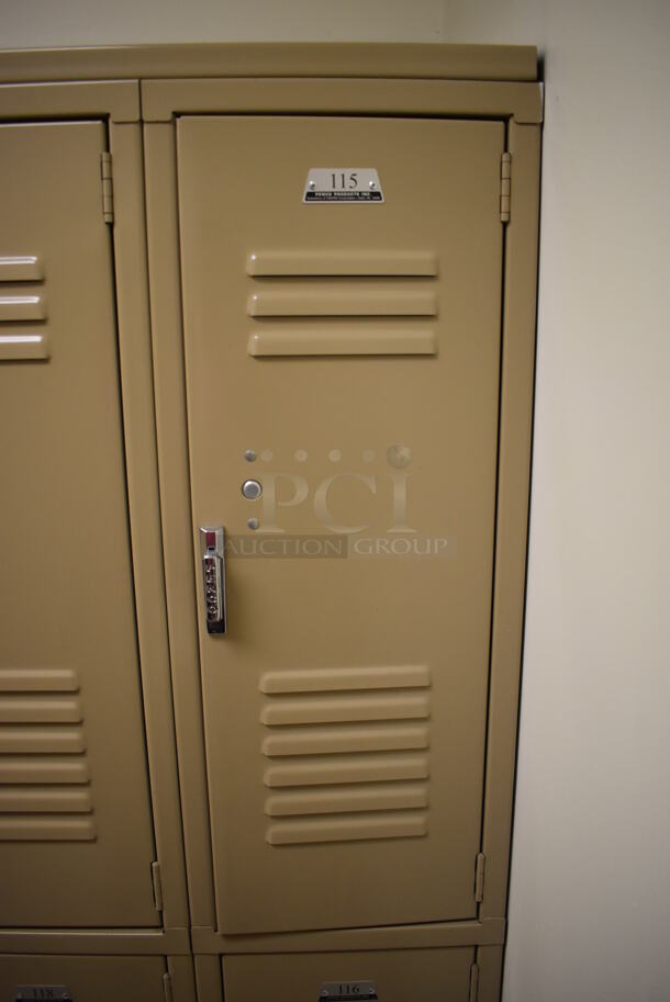 Wall of 18 Tan Metal Lockers. BUYER MUST REMOVE. 108x18x71. (Mens Locker Room) - Image 4 of 6