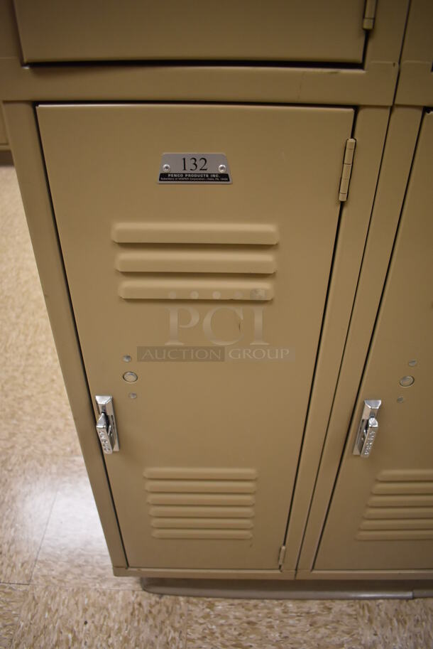 Wall of 18 Tan Metal Lockers. BUYER MUST REMOVE. 108x18x71. (Mens Locker Room) - Image 5 of 6
