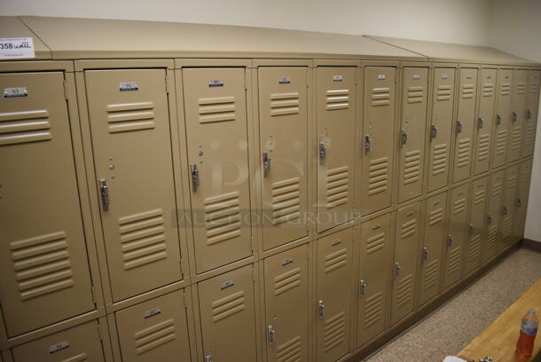 Wall of 46 Tan Metal Lockers. BUYER MUST REMOVE. 280x18x71. (Mens Locker Room) - Image 2 of 6