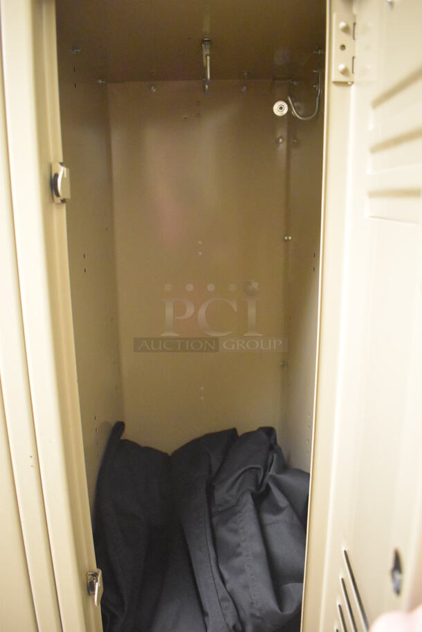 Wall of 46 Tan Metal Lockers. BUYER MUST REMOVE. 280x18x71. (Mens Locker Room) - Image 5 of 6