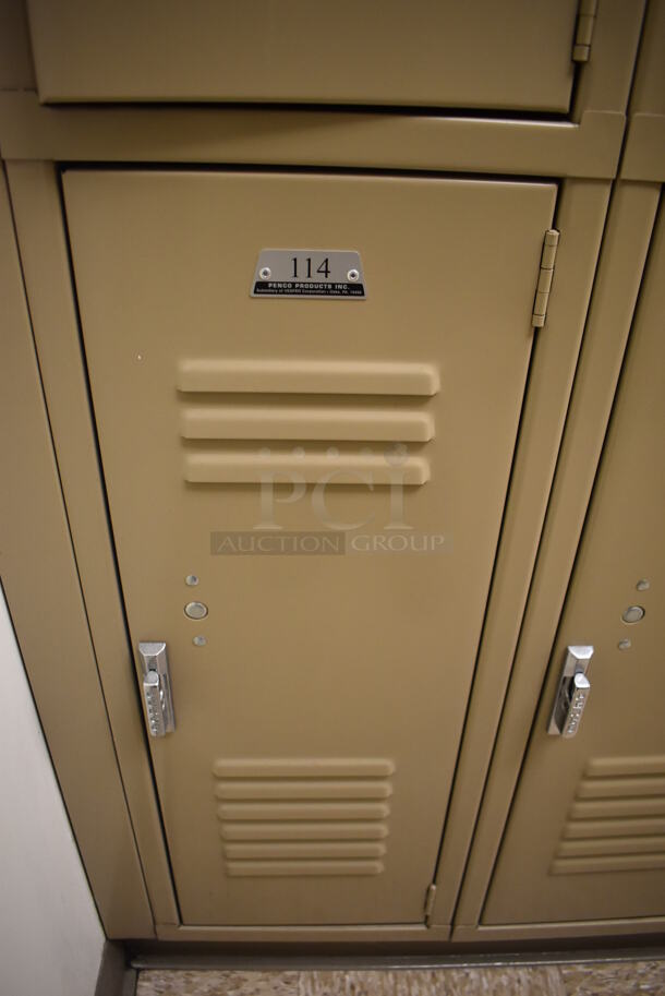 Wall of 46 Tan Metal Lockers. BUYER MUST REMOVE. 280x18x71. (Mens Locker Room) - Image 6 of 6