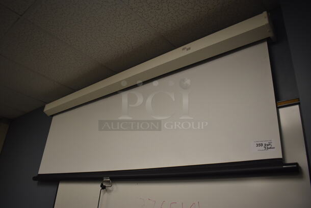 3 Epson Ceiling Mounted Projector and 3 Pull Down Projection Screen. BUYER MUST REMOVE. 11x8x4, 94