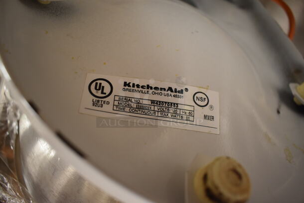KitchenAid KSM8990WH Metal Commercial Countertop 8 Quart Planetary Dough Mixer w/ 2 Metal Mixing Bowls, Paddle and Dough Hook Attachments. 120 Volts, 1 Phase. 11x14x16. Tested and Working! (Pastry Kitchen) - Image 9 of 9