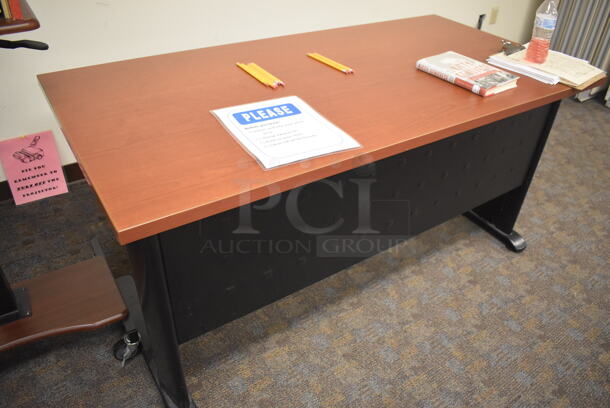 ALL ONE MONEY! Lot of 2 Items; Podium on Casters and Wood Pattern Desk. 60x30x29, 25x14x45. (Classroom 5-8) - Image 3 of 3
