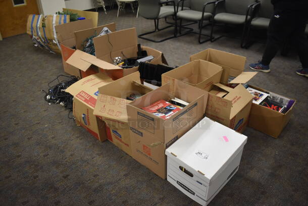 ALL ONE MONEY! MEGA LOT of Various Cardboard Boxes Filled With Books and Christmas Decorations. BUYER MUST REMOVE. (Classroom 5-8) - Image 1 of 9