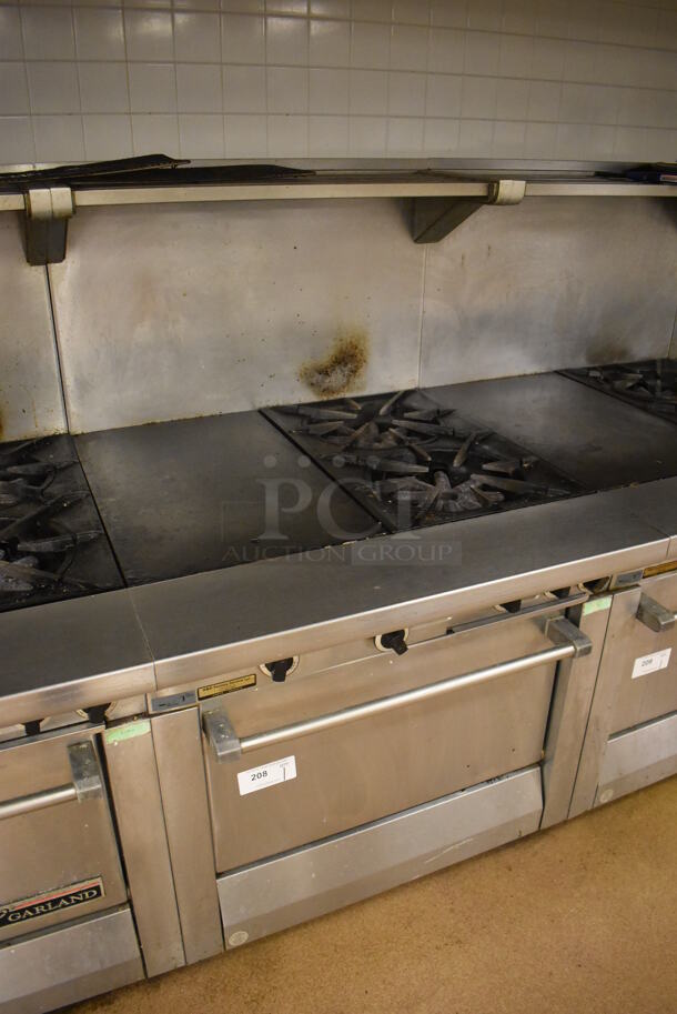 Garland M42-6R Stainless Steel Commercial Floor Style Natural Gas Powered 2 Burner Range w/ Flat Top, Oven, Over Shelf and Back Splash. BUYER MUST REMOVE. 34x38x58. Tested and Working! (Education Kitchen 2) - Image 2 of 8