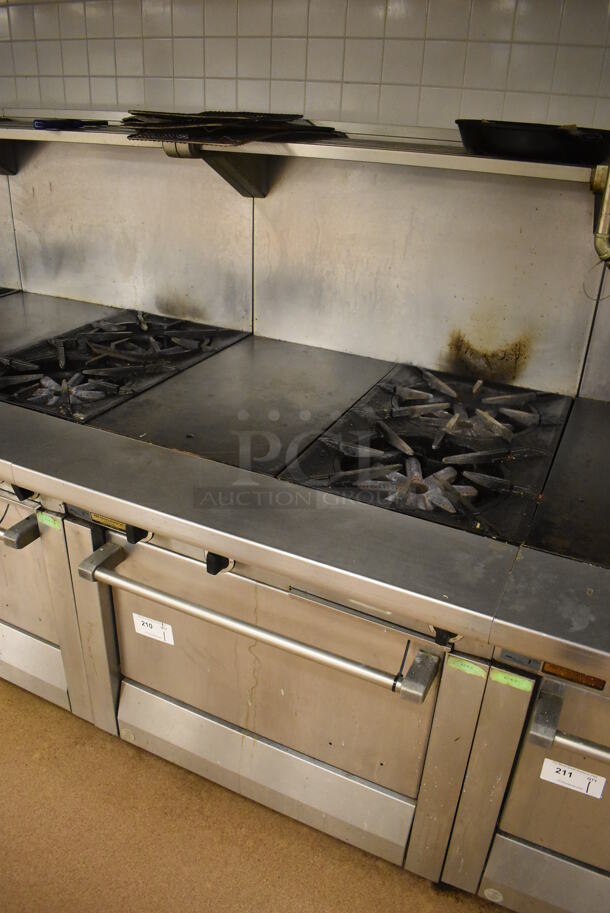 Garland M42-6R Stainless Steel Commercial Floor Style Natural Gas Powered 2 Burner Range w/ Flat Top, Oven, Over Shelf and Back Splash. BUYER MUST REMOVE. 34x38x58. Tested and Working! (Education Kitchen 2) - Image 2 of 8