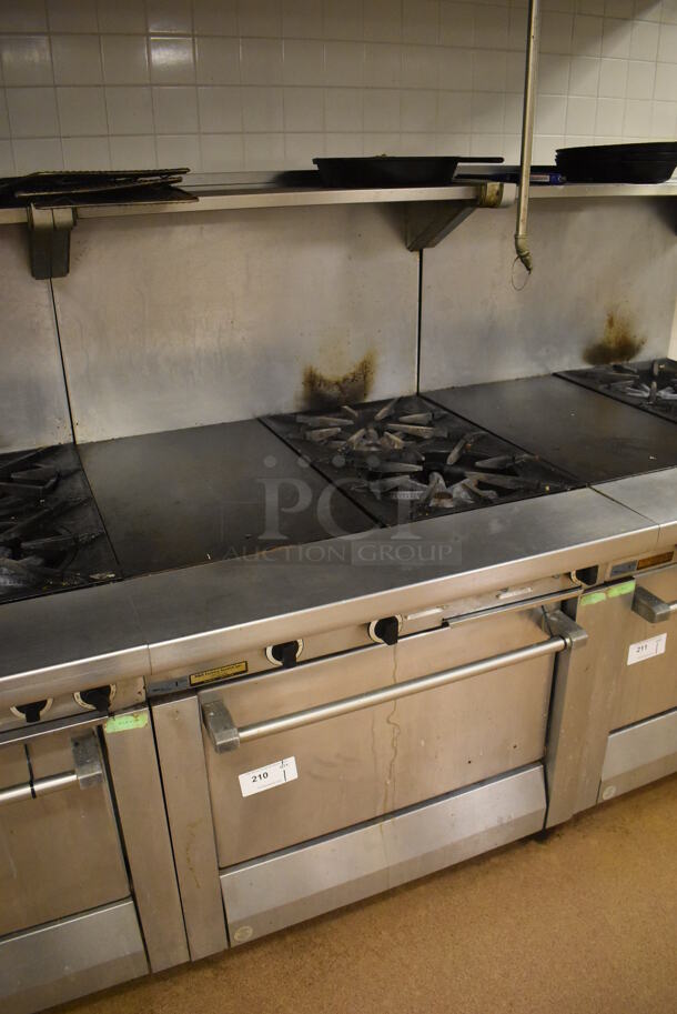 Garland M42-6R Stainless Steel Commercial Floor Style Natural Gas Powered 2 Burner Range w/ Flat Top, Oven, Over Shelf and Back Splash. BUYER MUST REMOVE. 34x38x58. Tested and Working! (Education Kitchen 2) - Image 3 of 8