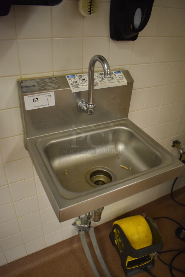 Advance Tabco Stainless Steel Commercial Single Bay Wall Mount Sink w/ Faucet and Foot Pedals. BUYER MUST REMOVE. 17.5x15.5x19. (Pastry Kitchen) - Image 3 of 6