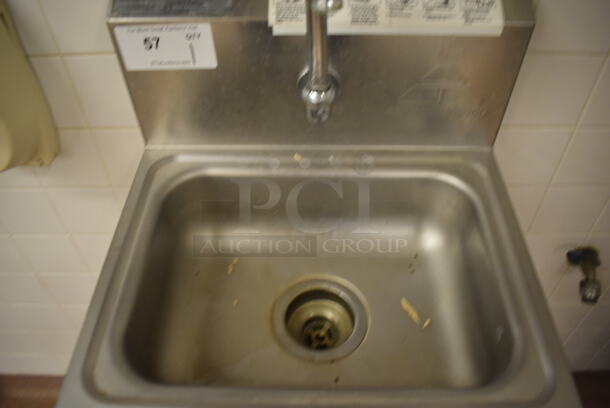 Advance Tabco Stainless Steel Commercial Single Bay Wall Mount Sink w/ Faucet and Foot Pedals. BUYER MUST REMOVE. 17.5x15.5x19. (Pastry Kitchen) - Image 5 of 6