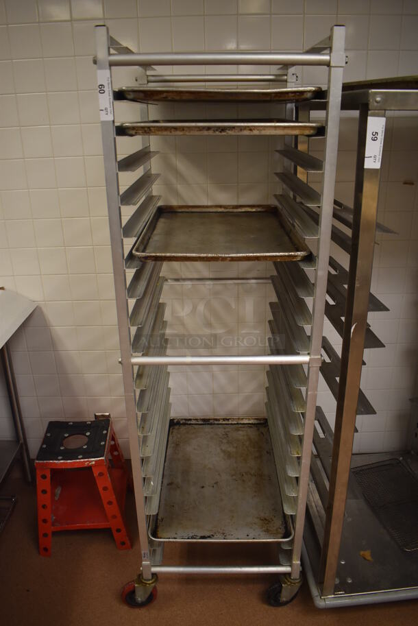 Metal Commercial Pan Transport Rack on Commercial Casters. 21x26x69. (Pastry Kitchen)