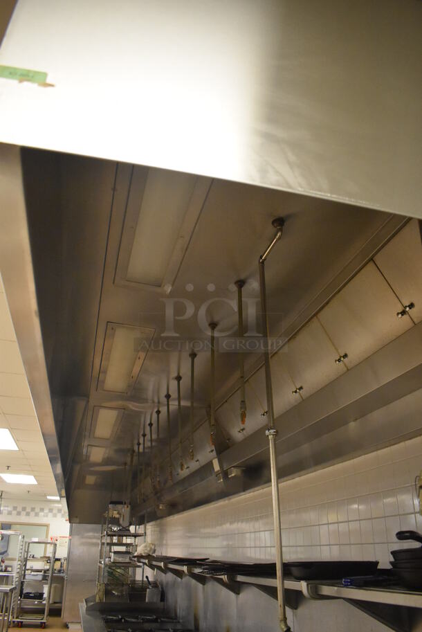 LATE MODEL! 33' Vent Master CM-EX B Stainless Steel Commercial Grease Hood w/ Filters and 2 Ansul Fire Suppression Boxes. BUYER MUST REMOVE. 399x59x26. (Education Kitchen 2)  - Image 3 of 12