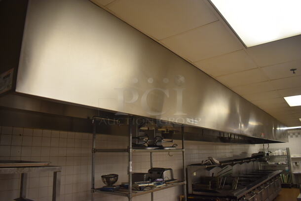 LATE MODEL! 33' Vent Master CM-EX B Stainless Steel Commercial Grease Hood w/ Filters and 2 Ansul Fire Suppression Boxes. BUYER MUST REMOVE. 399x59x26. (Education Kitchen 2)  - Image 10 of 12