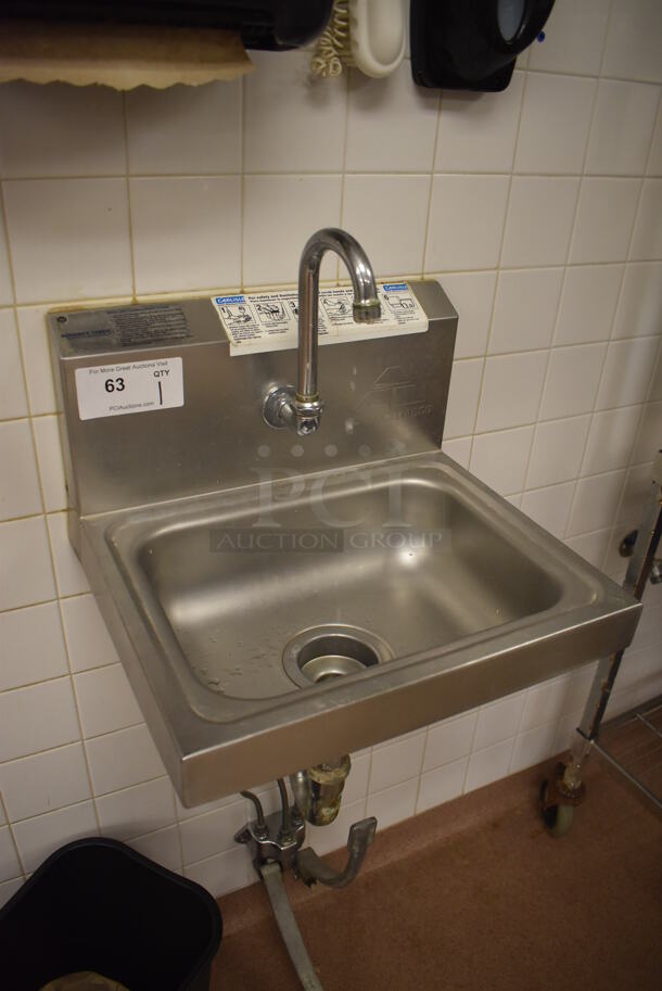 Advance Tabco Stainless Steel Commercial Single Bay Wall Mount Sink w/ Faucet and Foot Pedal. BUYER MUST REMOVE. 17.5x15.5x19. (Pastry Kitchen) - Image 3 of 5