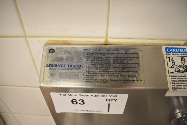 Advance Tabco Stainless Steel Commercial Single Bay Wall Mount Sink w/ Faucet and Foot Pedal. BUYER MUST REMOVE. 17.5x15.5x19. (Pastry Kitchen) - Image 4 of 5