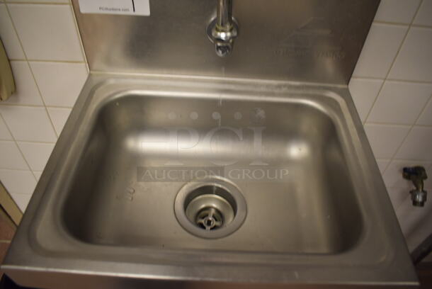 Advance Tabco Stainless Steel Commercial Single Bay Wall Mount Sink w/ Faucet and Foot Pedal. BUYER MUST REMOVE. 17.5x15.5x19. (Pastry Kitchen) - Image 5 of 5