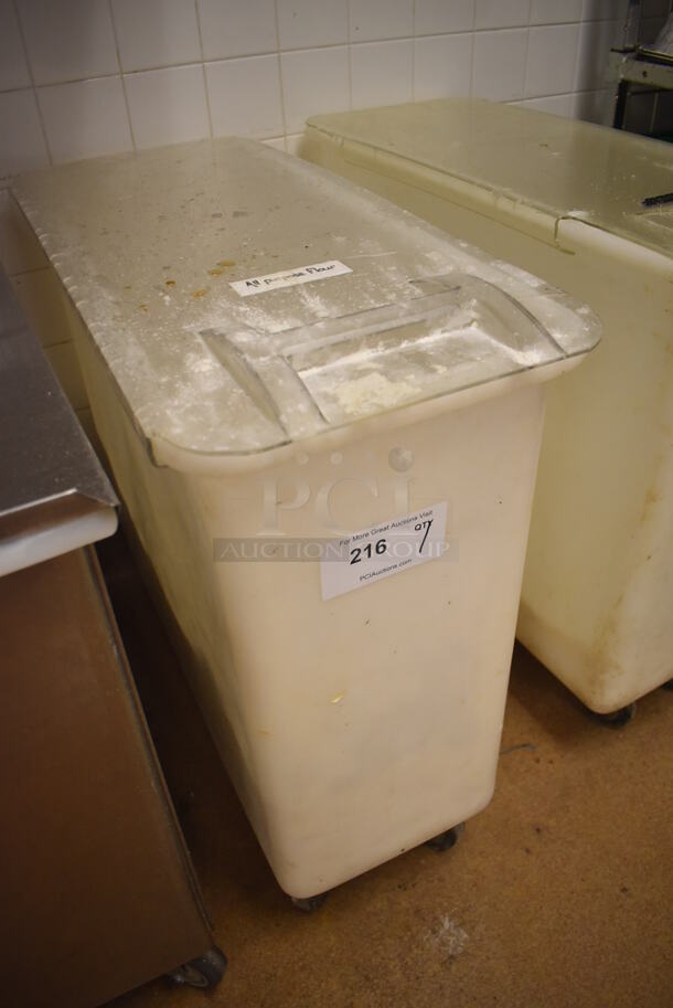 White Poly Ingredient Bin w/ Lid on Commercial Casters. 13x29.5x29. (Education Kitchen 2) - Image 3 of 4