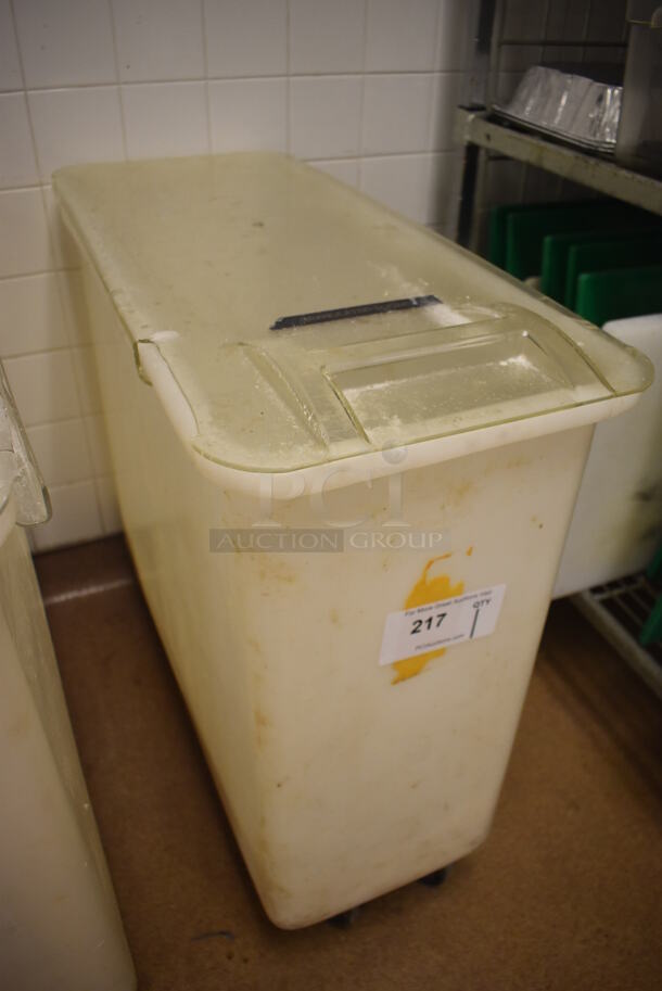White Poly Ingredient Bin w/ Lid on Commercial Casters. 13x29.5x29. (Education Kitchen 2) - Image 2 of 4