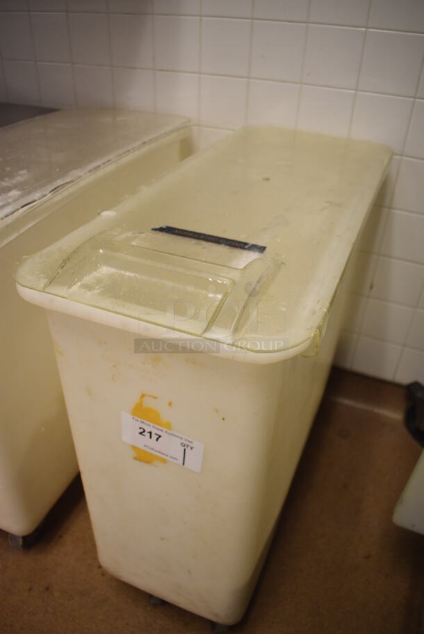 White Poly Ingredient Bin w/ Lid on Commercial Casters. 13x29.5x29. (Education Kitchen 2) - Image 3 of 4