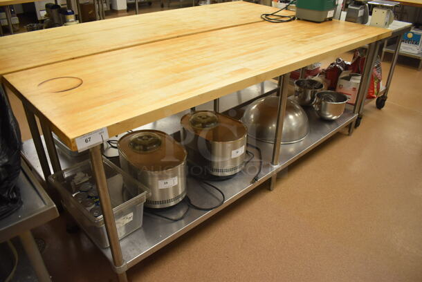 Butcher Block Table w/ Stainless Steel Under Shelf. 96x30x36. (Pastry Kitchen)