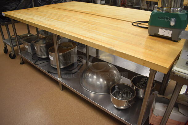 Butcher Block Table w/ Stainless Steel Under Shelf. 96x30x36. (Pastry Kitchen) - Image 5 of 5