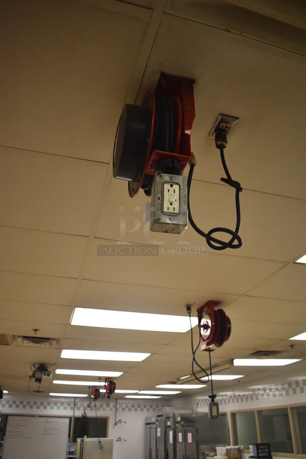 4 Reelcraft LK 4545 123 7A Metal Ceiling Mounted Extension Cord on Reel. BUYER MUST REMOVE. 13x9x20. 4 Times Your Bid! (Pastry Kitchen) - Image 2 of 7