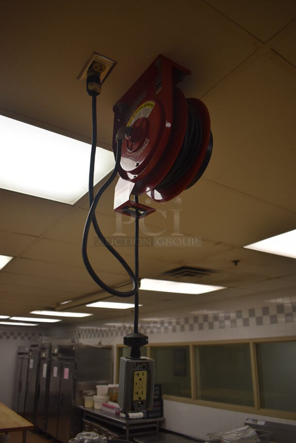 4 Reelcraft LK 4545 123 7A Metal Ceiling Mounted Extension Cord on Reel. BUYER MUST REMOVE. 13x9x20. 4 Times Your Bid! (Pastry Kitchen) - Image 3 of 7