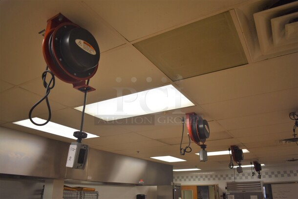 4 Reelcraft LK 4545 123 7A Metal Ceiling Mounted Extension Cord on Reel. BUYER MUST REMOVE. 13x9x20. 4 Times Your Bid! (Pastry Kitchen) - Image 1 of 7