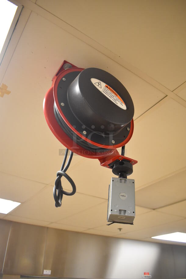 4 Reelcraft LK 4545 123 7A Metal Ceiling Mounted Extension Cord on Reel. BUYER MUST REMOVE. 13x9x20. 4 Times Your Bid! (Pastry Kitchen) - Image 3 of 7