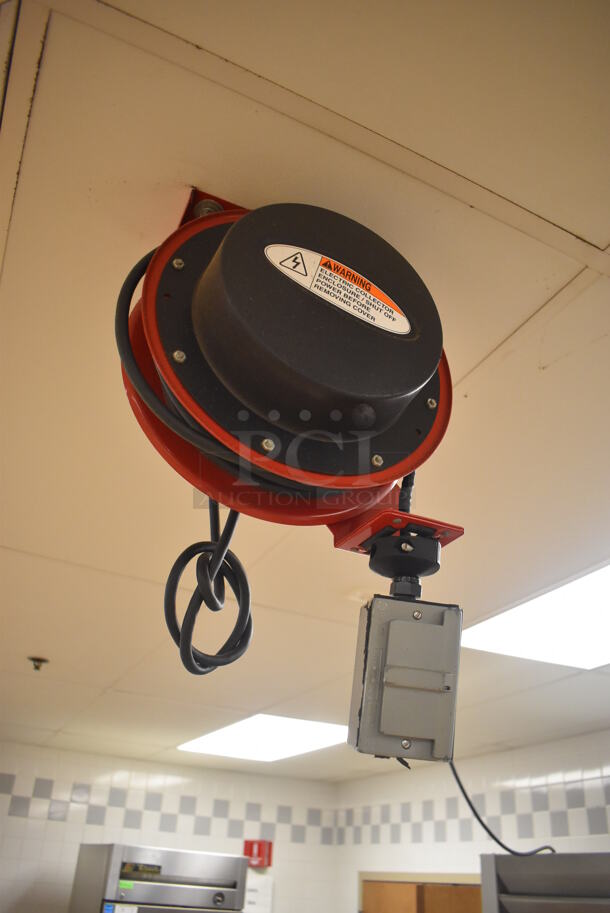 4 Reelcraft LK 4545 123 7A Metal Ceiling Mounted Extension Cord on Reel. BUYER MUST REMOVE. 13x9x20. 4 Times Your Bid! (Pastry Kitchen) - Image 5 of 7