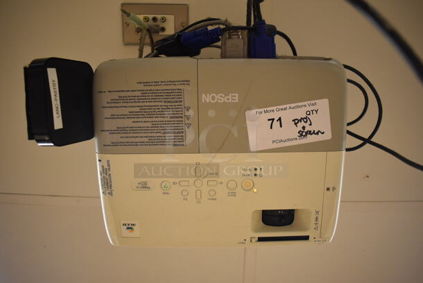 Epson Ceiling Mounted Projector and Pull Down Projection Screen. BUYER MUST REMOVE. 11x8x4, 94". (Pastry Kitchen) - Image 2 of 5