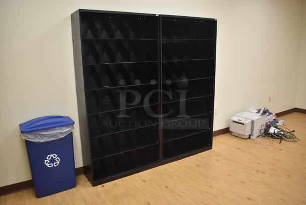 ALL ONE MONEY! Lot of 2 Black Bookshelves, Printer, Recycling Bin and Wires. (Classroom 9)