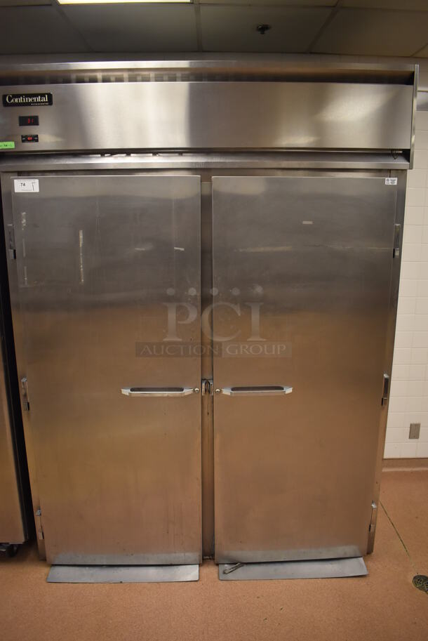 Continental Stainless Steel Commercial 2 Door Roll In Rack Cooler w/ 2 Ramps. 69x39x93. Tested and Working! (Education Kitchen)