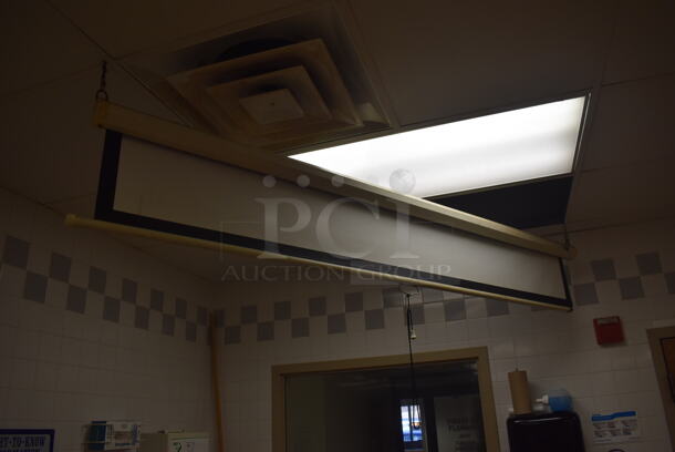 Epson Ceiling Mounted Projector and Pull Down Projection Screen. BUYER MUST REMOVE. 11x8x4, 94". (Education Kitchen 2) - Image 4 of 5