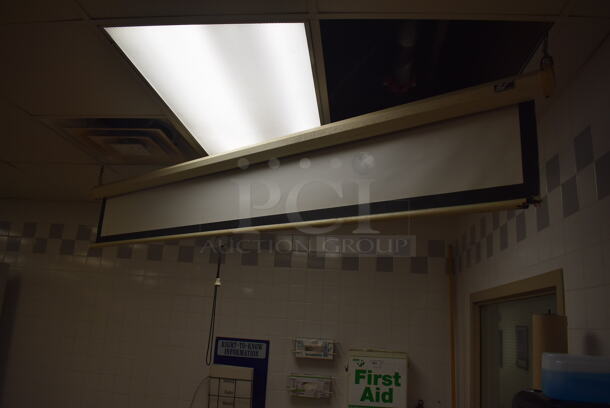 Epson Ceiling Mounted Projector and Pull Down Projection Screen. BUYER MUST REMOVE. 11x8x4, 94". (Education Kitchen 2) - Image 5 of 5