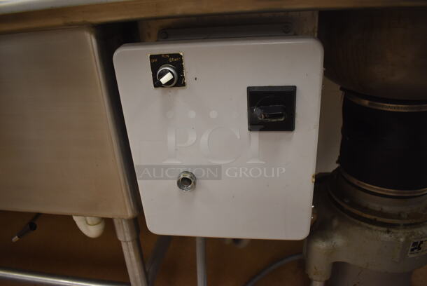 Stainless Steel Commercial 2 Bay Sink w/ Dual Drain Boards, Faucet, Handles, Spray Nozzle Attachment, Master Disposer Control Box and Master Disposer C12-L-BC-CCRM Garbage Disposal. BUYER MUST REMOVE. 121x30x43. Bays 24x24x14. Drain Board 34x26x2. (Education Kitchen)  - Image 10 of 10