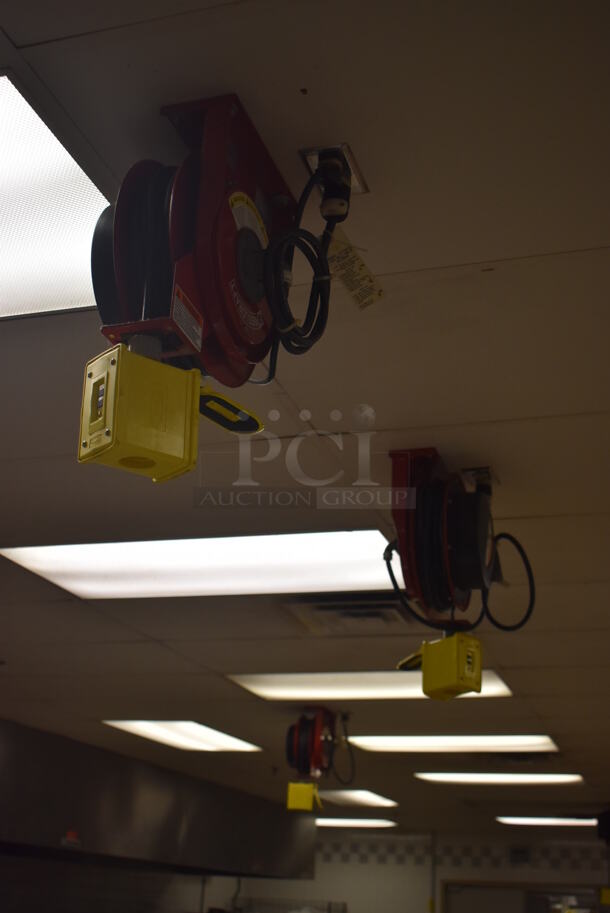 7 Reelcraft LK 4545 123 7A Metal Ceiling Mounted Extension Cord on Reel. BUYER MUST REMOVE. 13x9x20. 7 Times Your Bid! (Education Kitchen 2) - Image 2 of 4