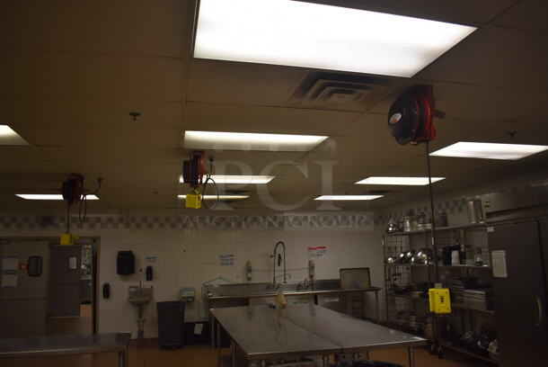 7 Reelcraft LK 4545 123 7A Metal Ceiling Mounted Extension Cord on Reel. BUYER MUST REMOVE. 13x9x20. 7 Times Your Bid! (Education Kitchen 2) - Image 3 of 4
