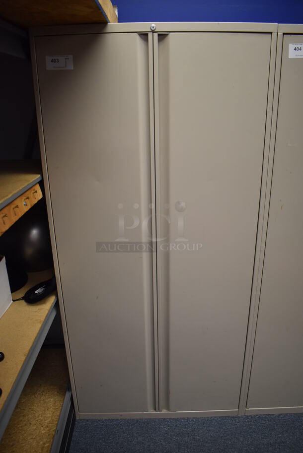 Tan Metal 2 Door Cabinet w/ Contents. 36x20x75. (Classroom 10) - Image 1 of 9