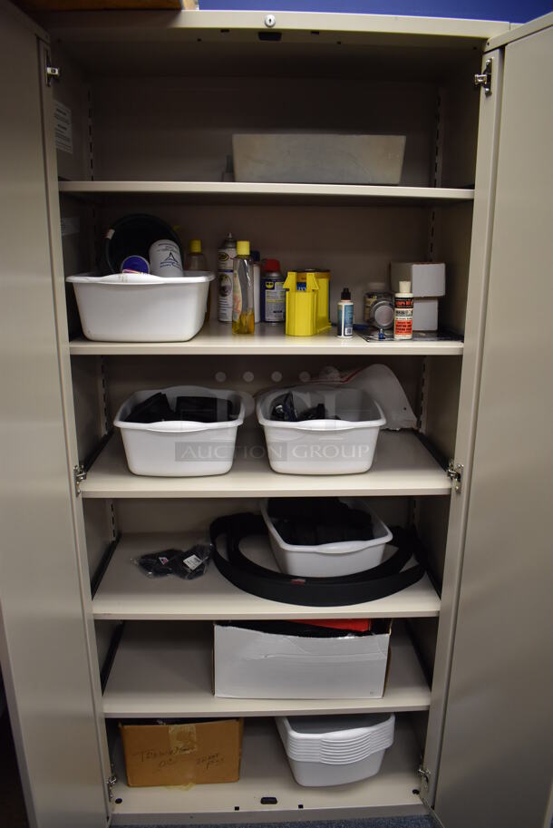 Tan Metal 2 Door Cabinet w/ Contents. 36x20x75. (Classroom 10) - Image 4 of 9