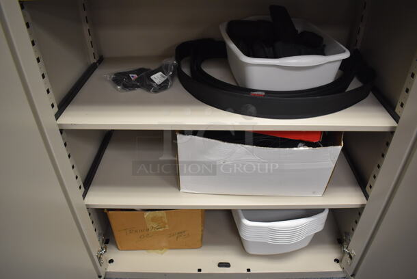 Tan Metal 2 Door Cabinet w/ Contents. 36x20x75. (Classroom 10) - Image 5 of 9