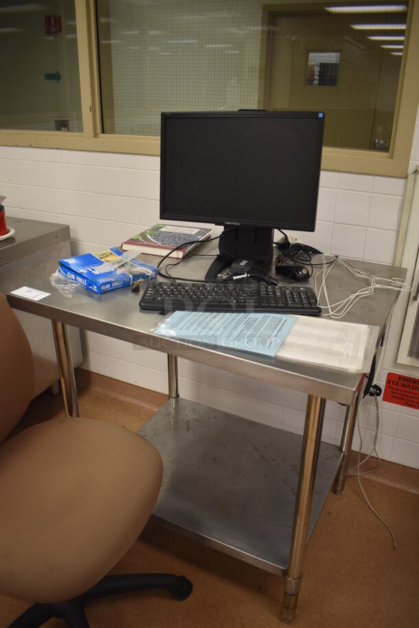 Stainless Steel Table w/ Metal Under Shelf. Comes w/ Hanns-G Computer Monitor, Computer Keyboard and Tan Computer Chair. 36x30x36. (Education Kitchen) - Image 2 of 7