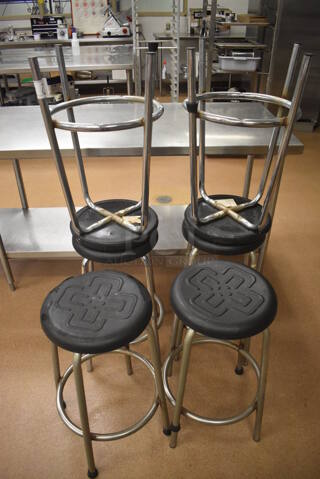 6 Metal Stools w/ Black Seats. 16x16x27. 6 Times Your Bid!